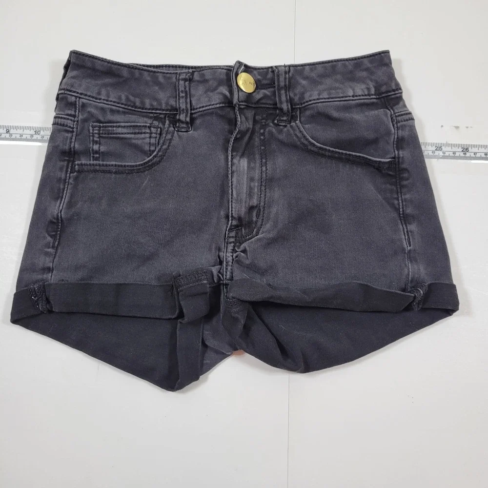 American Eagle Hi-Rise Shortie Women 2 Black Excellent Super Super Stretch Denim